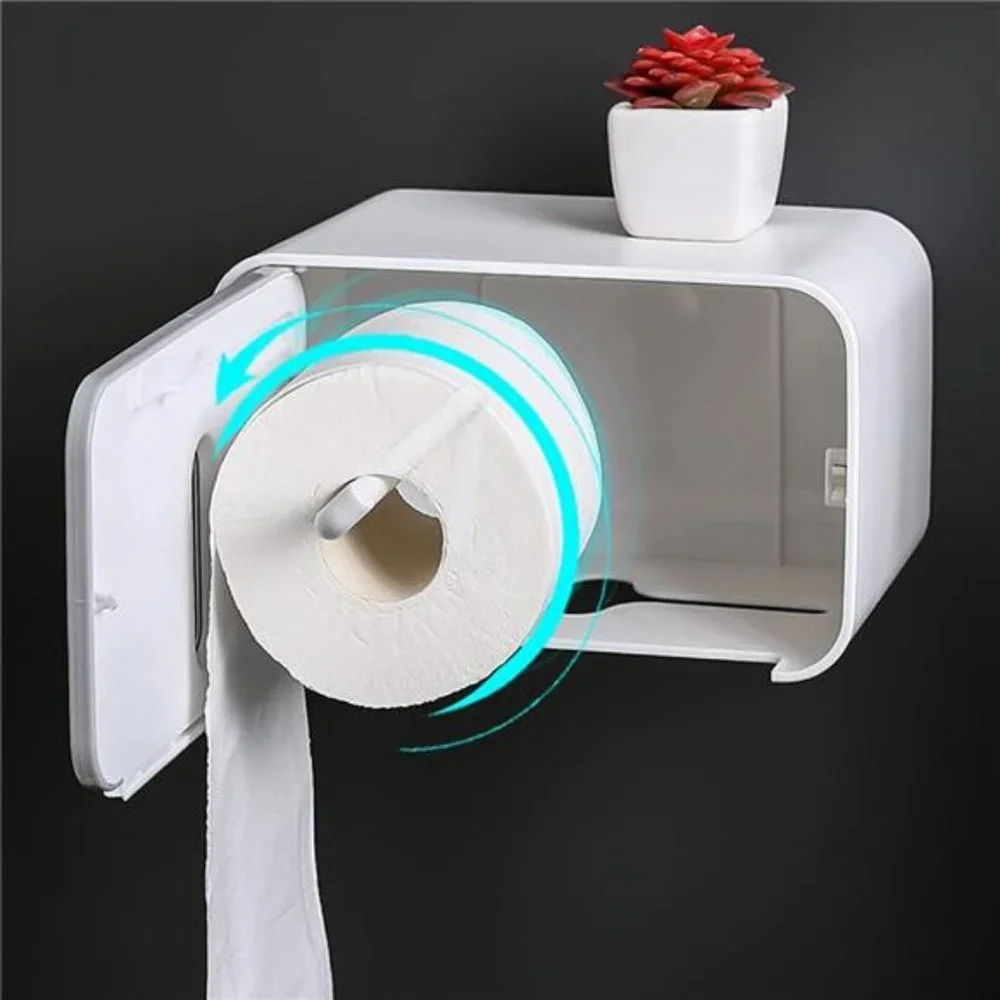 Self Adhesive Toilet Paper Holder, Wall-Mounted Double Layer Waterproof
